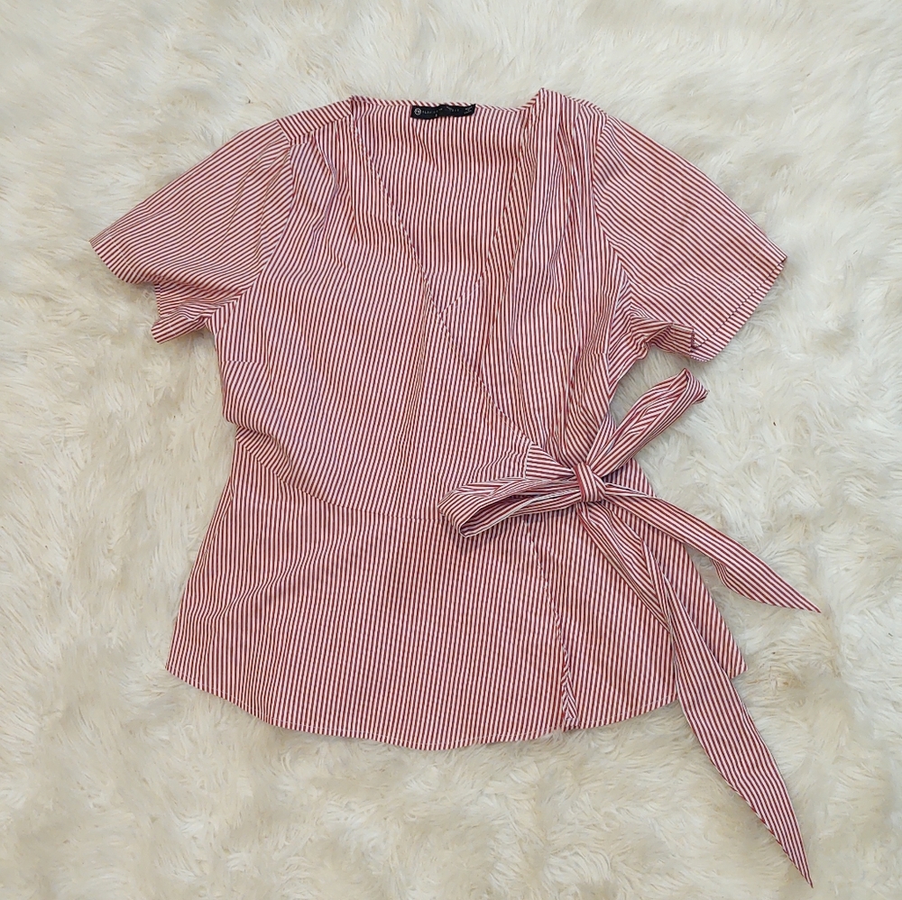 NWOT Fashion to Figure Striped Peplum Wrap Blouse